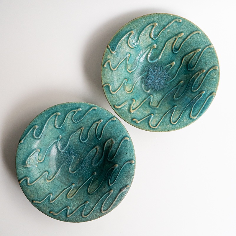 【藤原展】イッチン帽子鉢6寸 青(B)　藤原純