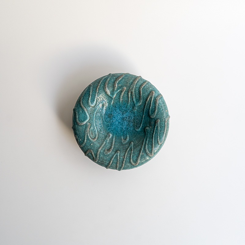 壺 志野 藤原 一門 藤原展】イッチンくぼみ台皿S 青(B) 藤原純 | 全ての商品 | 【公式通販