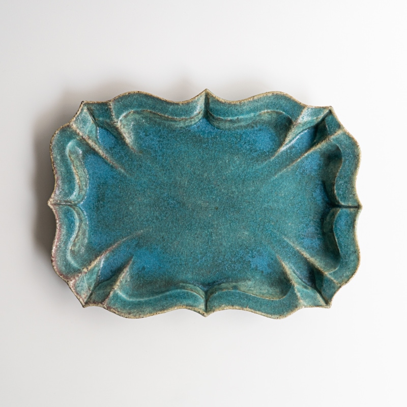 【未使用】藤原純　8寸　24センチ　輪花皿 藤原展】稜花皿 青 藤原純 | 全ての商品 | 【公式通販】器のある暮らし