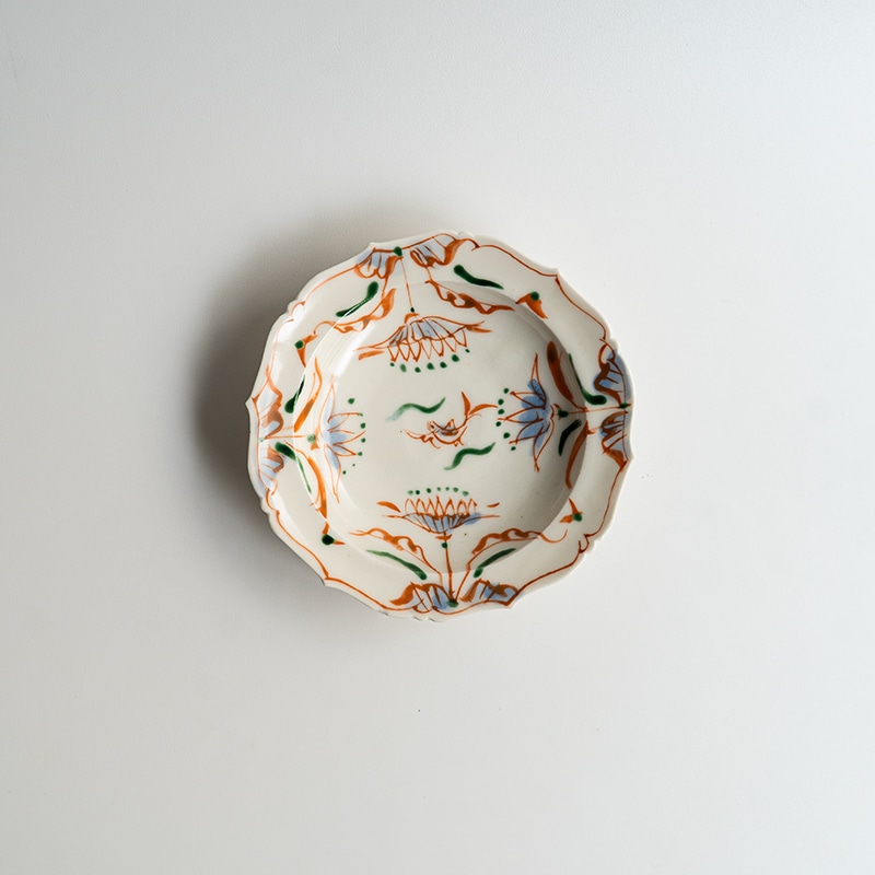 宮田竜司/お皿　ケーキ皿　アイス皿　果物皿 個展予約商品】呉須赤絵稜花リム皿4寸 宮田竜司 | 作家から選ぶ,宮田