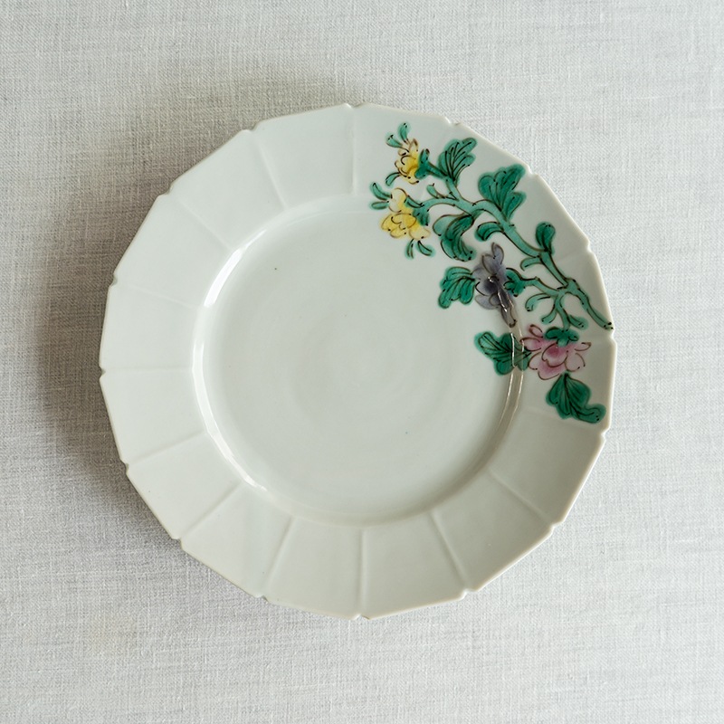 【予約商品】[別注コラボ] 6.5寸皿色絵花ゆらぎ(A) 堀畑蘭
