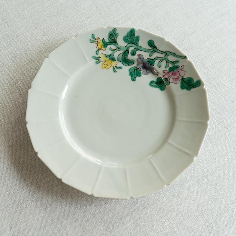 【予約商品】[別注コラボ] 6.5寸皿色絵花ゆらぎ(A) 堀畑蘭