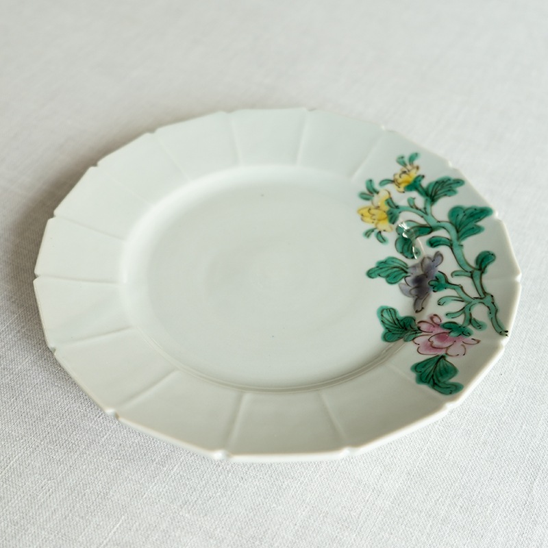 【予約商品】[別注コラボ] 6.5寸皿色絵花ゆらぎ(A) 堀畑蘭