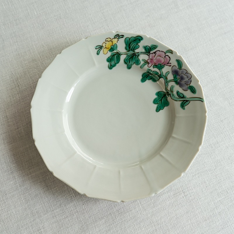 【予約商品】[別注コラボ] 6.5寸皿色絵花ゆらぎ(B) 堀畑蘭