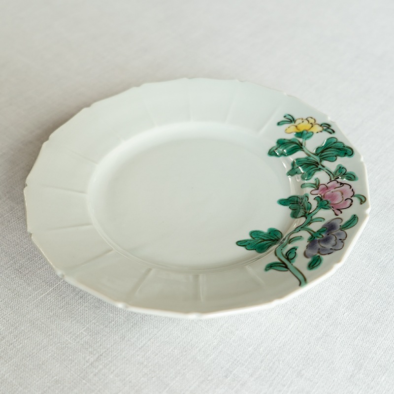 【予約商品】[別注コラボ] 6.5寸皿色絵花ゆらぎ(B) 堀畑蘭