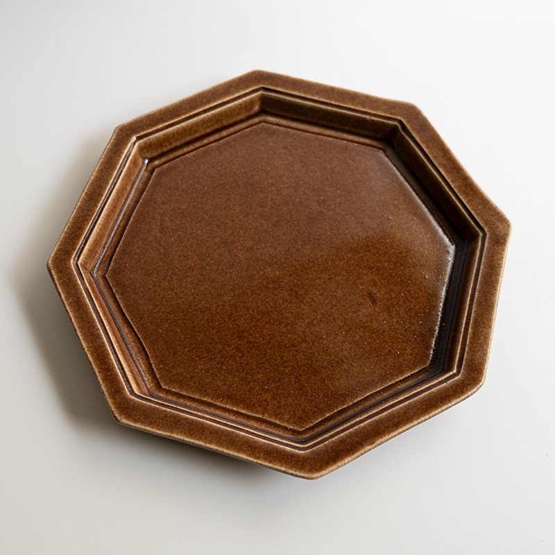 【個展予約商品】胡桃釉八角皿大　渡辺信史