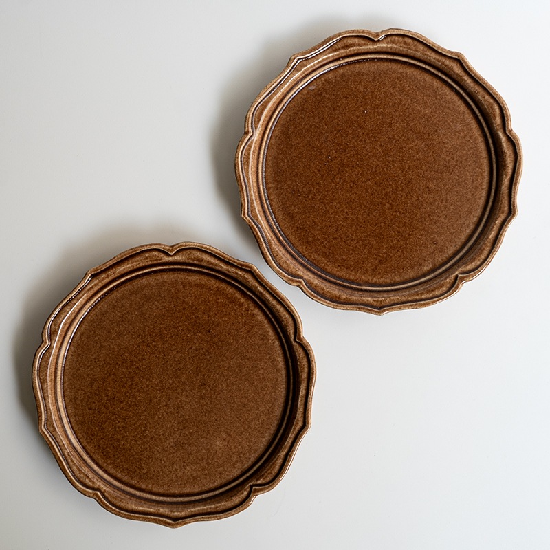 【個展予約商品】胡桃釉綾花皿　渡辺信史