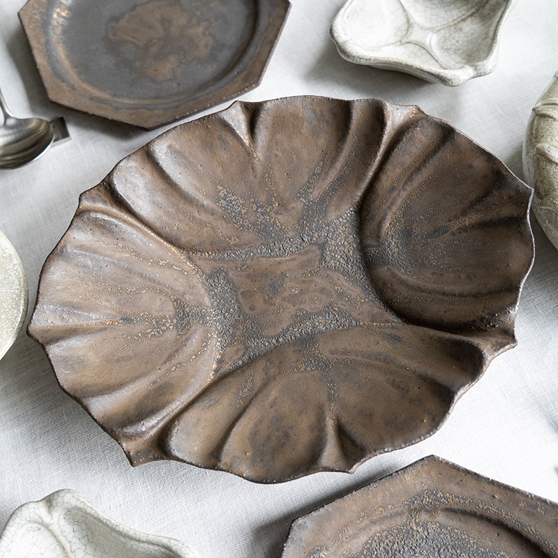 藤原純　大皿　約24センチ 藤原展：予約商品】シェルオーバルL 黒 藤原純 | すべての商品