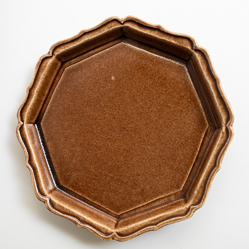 【個展予約商品】胡桃釉八角綾花皿　渡辺信史
