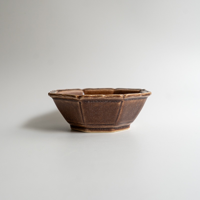 【個展予約商品】胡桃釉八角綾花鉢　渡辺信史