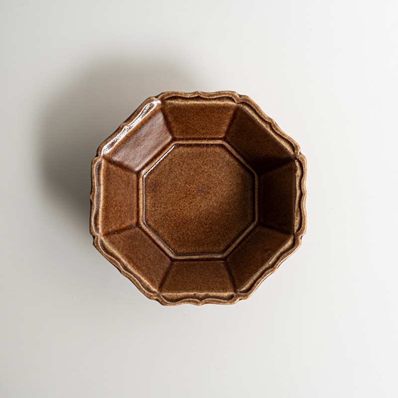 【個展予約商品】胡桃釉八角綾花鉢　渡辺信史