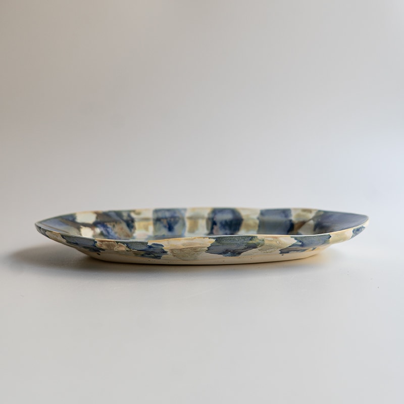個展】オーバル皿大 ブルーチェック Enkel室伏真美 | 作家から選ぶ