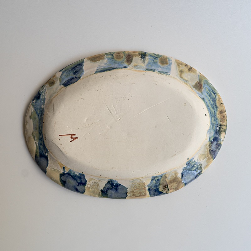 個展】オーバル皿大 ブルーチェック Enkel室伏真美 | 作家から選ぶ