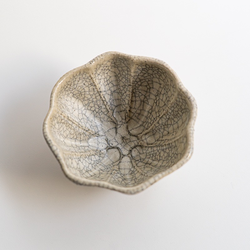 【藤原展】花小鉢 墨白　藤原純