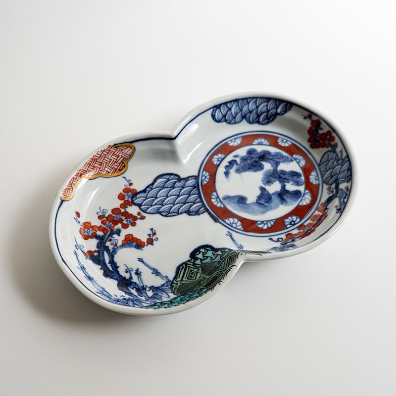 【個展】双輪皿色絵松竹梅　萠窯