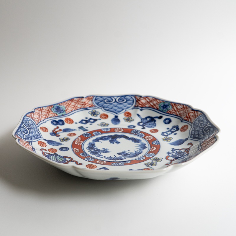 【個展商品】[別注] 七寸輪花皿色絵宝文　萠窯