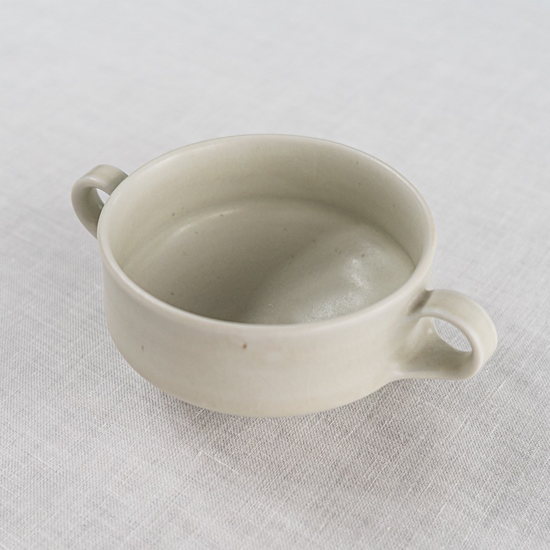 緑白釉両手スープカップ　土井善男