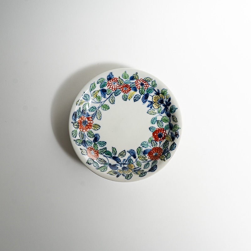 【個展】珈琲碗色絵回花文（カップアンドソーサー）　萠窯