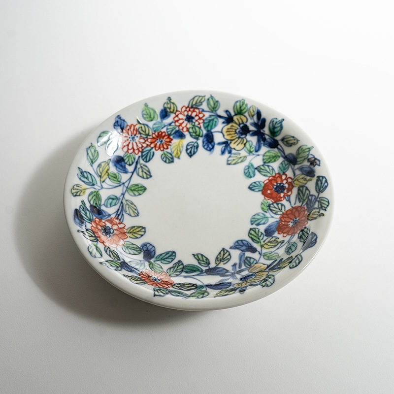 【個展】珈琲碗色絵回花文（カップアンドソーサー）　萠窯