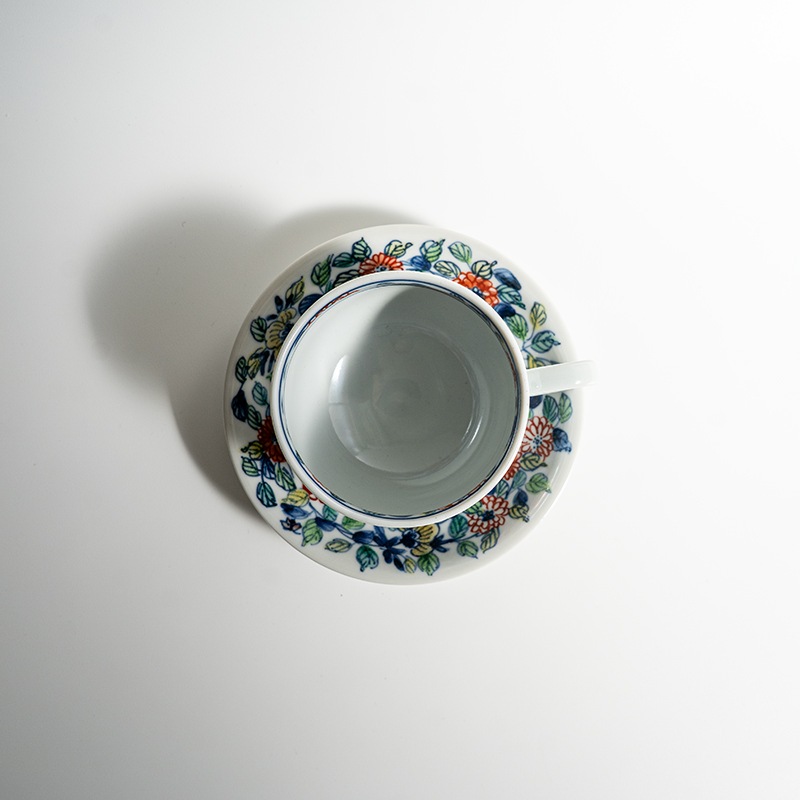 【個展】珈琲碗色絵回花文（カップアンドソーサー）　萠窯