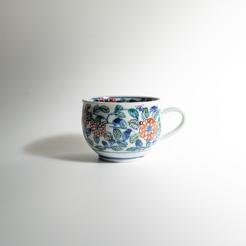 【個展】珈琲碗色絵回花文（カップアンドソーサー）　萠窯