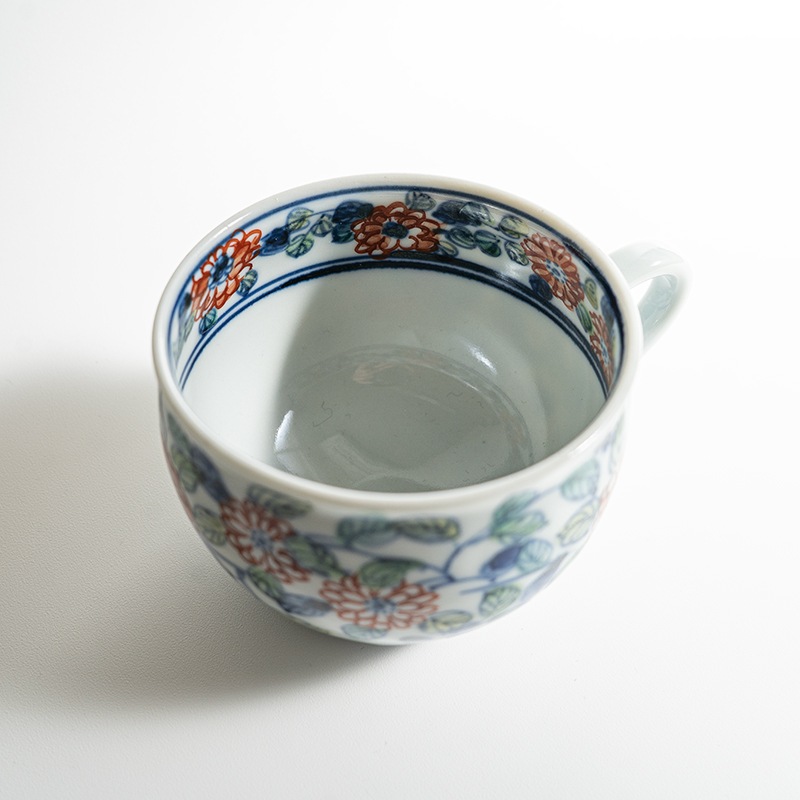 【個展】珈琲碗色絵回花文（カップアンドソーサー）　萠窯