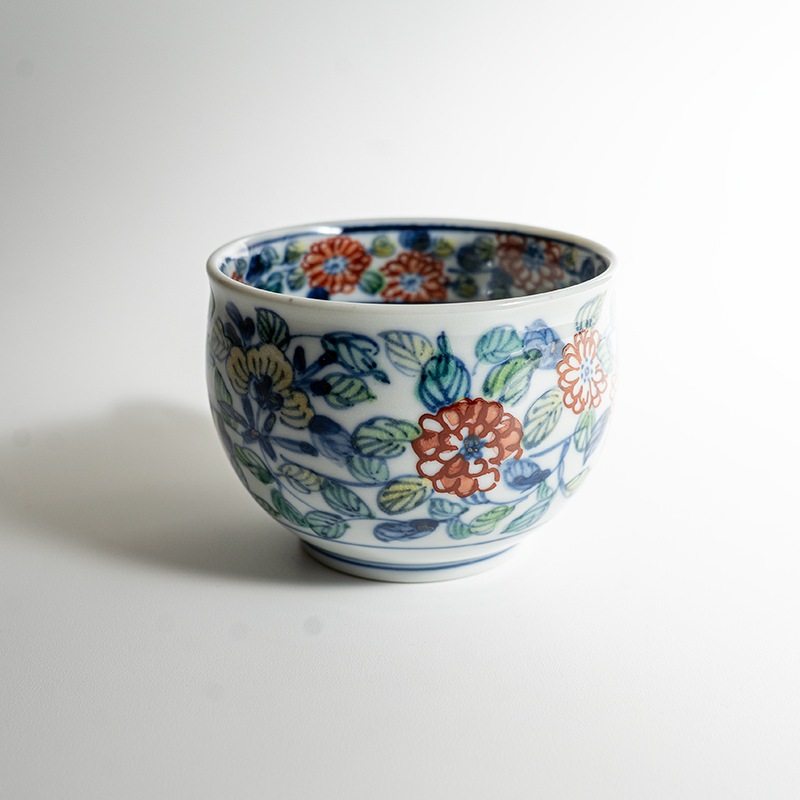 【個展】珈琲碗色絵回花文（カップアンドソーサー）　萠窯