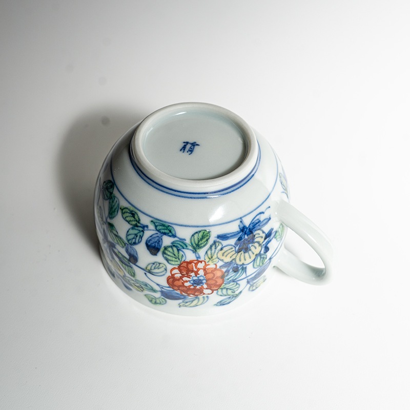 【個展】珈琲碗色絵回花文（カップアンドソーサー）　萠窯