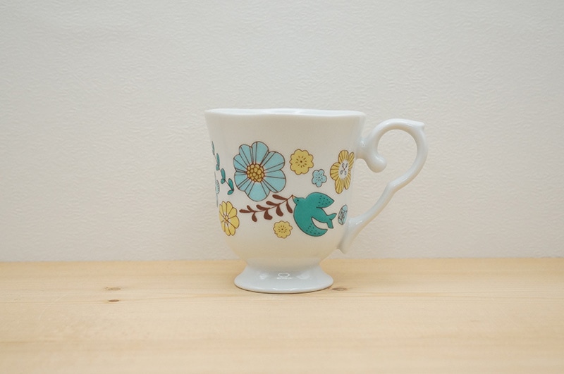 マグカップ（花と鳥/ブルー）