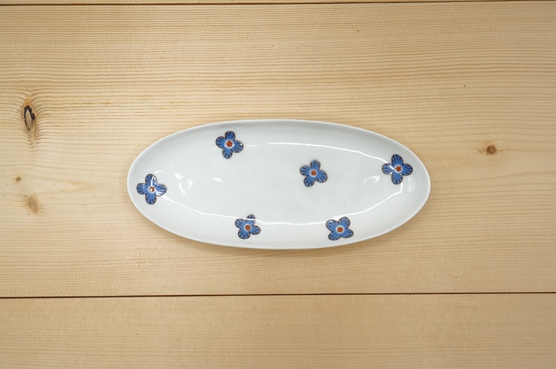 中皿　(ハレクタニ/楕円皿/花ブルー)