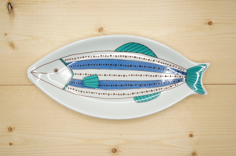 中皿　(ハレクタニ/サカナ皿/ブルー)