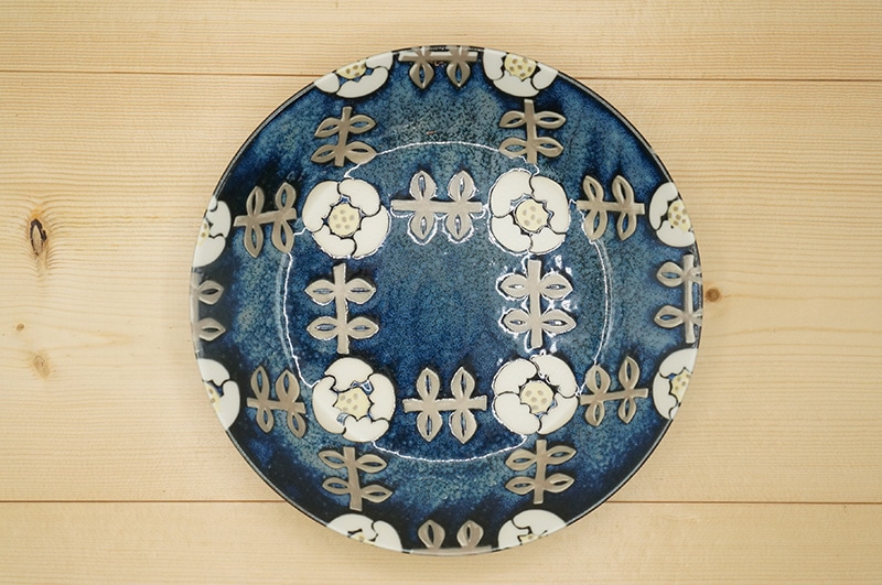 パスタ・カレー皿　(ノルディックフラワー/ネイビー)　美濃焼 カレー皿