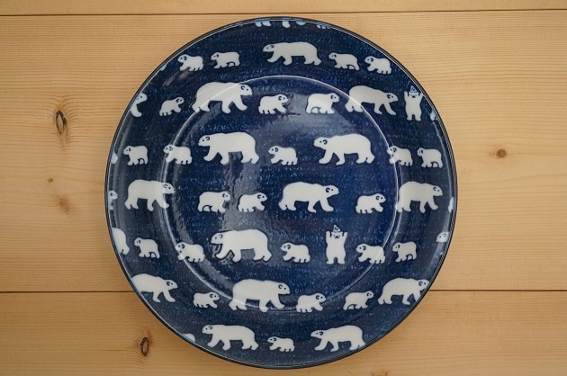 【アウトレット】パスタ・カレー皿（白くま/ネイビー）