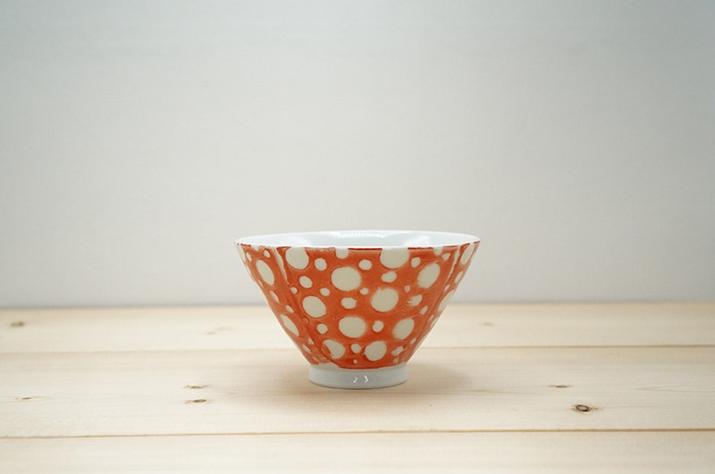 【アウトレット】茶碗　(波佐見焼/カラー斑点/レッド)