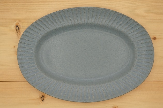 オーバルプレート　(美濃焼/SAKUZAN/ライン/グレー)