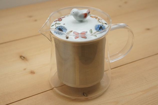 ガラスポット・茶こし付き（大/赤）