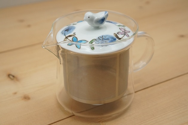 ガラスポット・茶こし付き（小/青）