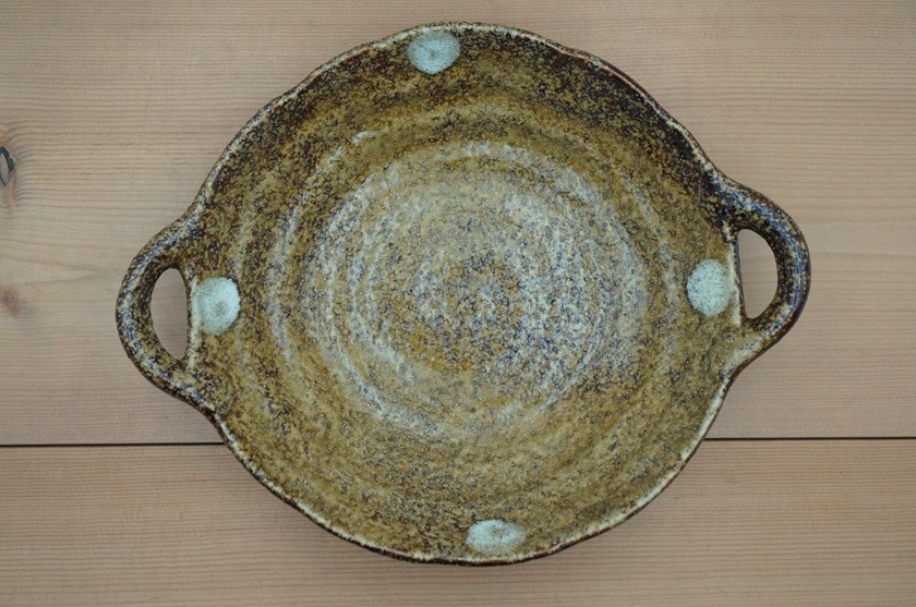 取手付きパスタ・カレー皿（水玉/岩清水）取っ手付き皿