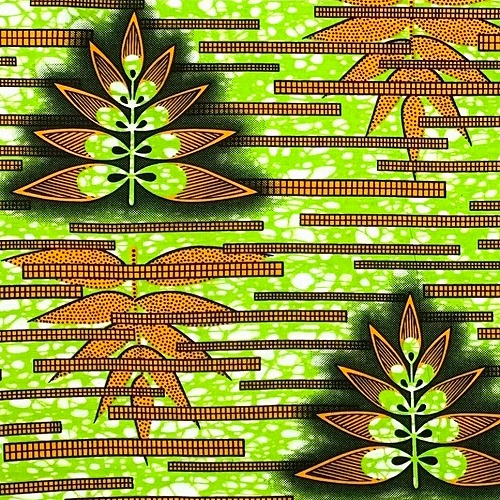 ＜sale＞アフリカンプリント生地 0.5m(50cm)単位 AP-12300 森林 植林 木の陰 黄緑