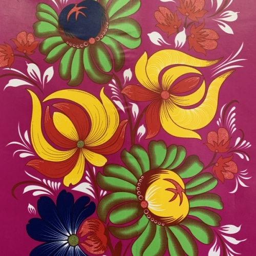 ポリエステル製アフリカンプリント風生地　大きな花柄　 パネル単位　AP-1042