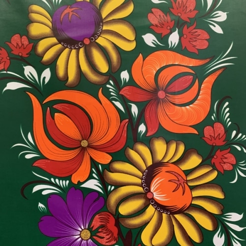 ポリエステル製アフリカンプリント風生地　大きな花柄　 パネル単位　AP-1043