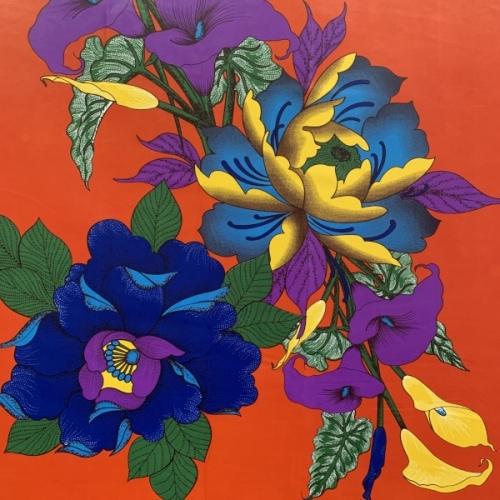 ポリエステル製アフリカンプリント風生地　大きな花柄　 パネル単位　AP-1044