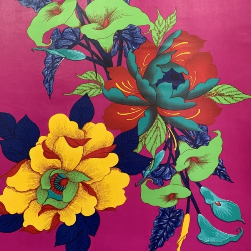 ポリエステル製アフリカンプリント風生地　大きな花柄　 パネル単位　AP-1046