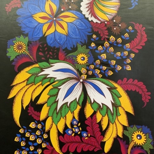 ポリエステル製アフリカンプリント風生地　大きな花柄　 パネル単位　AP-1049