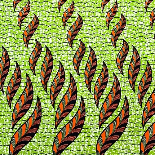 アフリカンプリント生地 0.5m(50cm)単位 AP-12250 揺らぐ葉 キミドリ