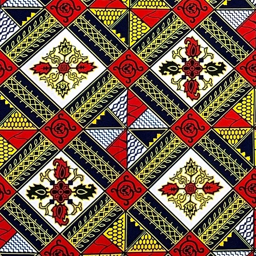 アフリカンプリント生地 0.5m(50cm)単位 AP-12294 モロッカンタイル斜チェック 赤黒