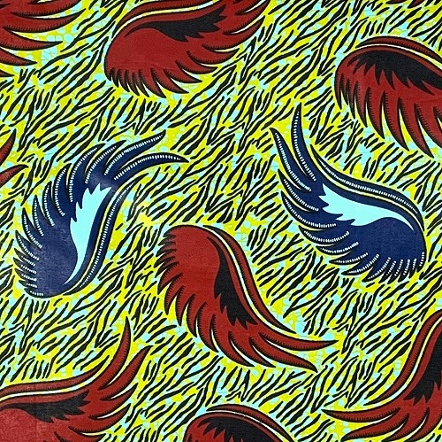 アフリカンプリント生地 0.5m(50cm)単位 AP-12328 飛ぶ羽根 堕天使 赤