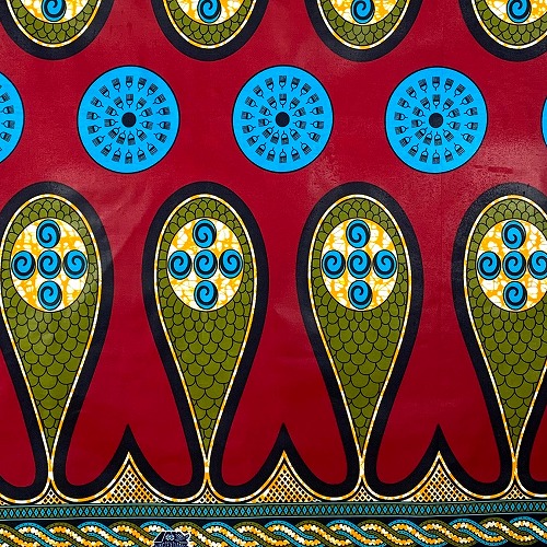 アフリカンプリント生地 0.5m(50cm)単位 AP-12333 不思議 にょろにょろ 赤