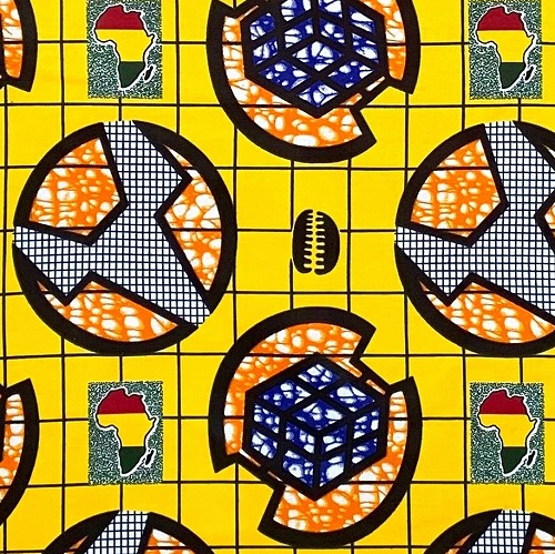 アフリカンプリント生地 0.5m(50cm)単位 AP-12378 アフリカ大陸 子安貝 キューブ