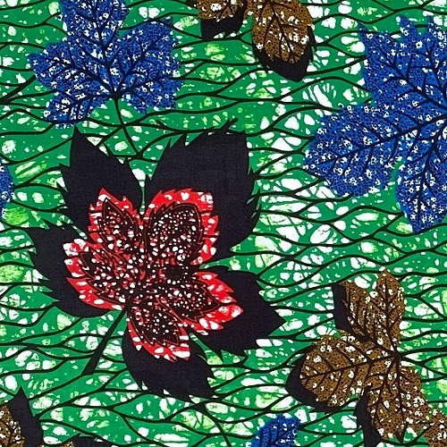 アフリカンプリント生地 0.5m(50cm)単位 AP-12384 カエデ メープル 赤 緑 青